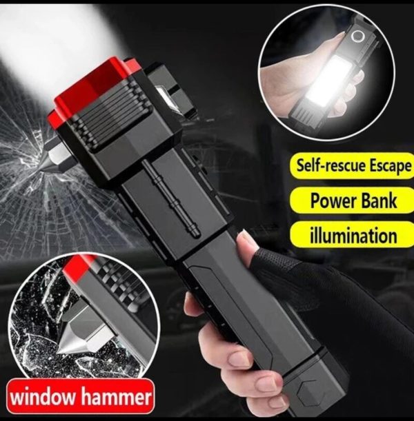 High Power Bright Metal Flash Light Torch with adjustable focus Hammer and Mobile Power Bank