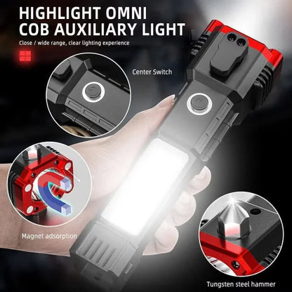 High Power Bright Metal Flash Light Torch with adjustable focus Hammer and Mobile Power Bank