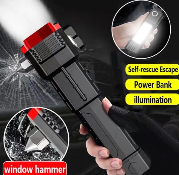 High Power Bright Metal Flash Light Torch with adjustable focus Hammer and Mobile Power Bank